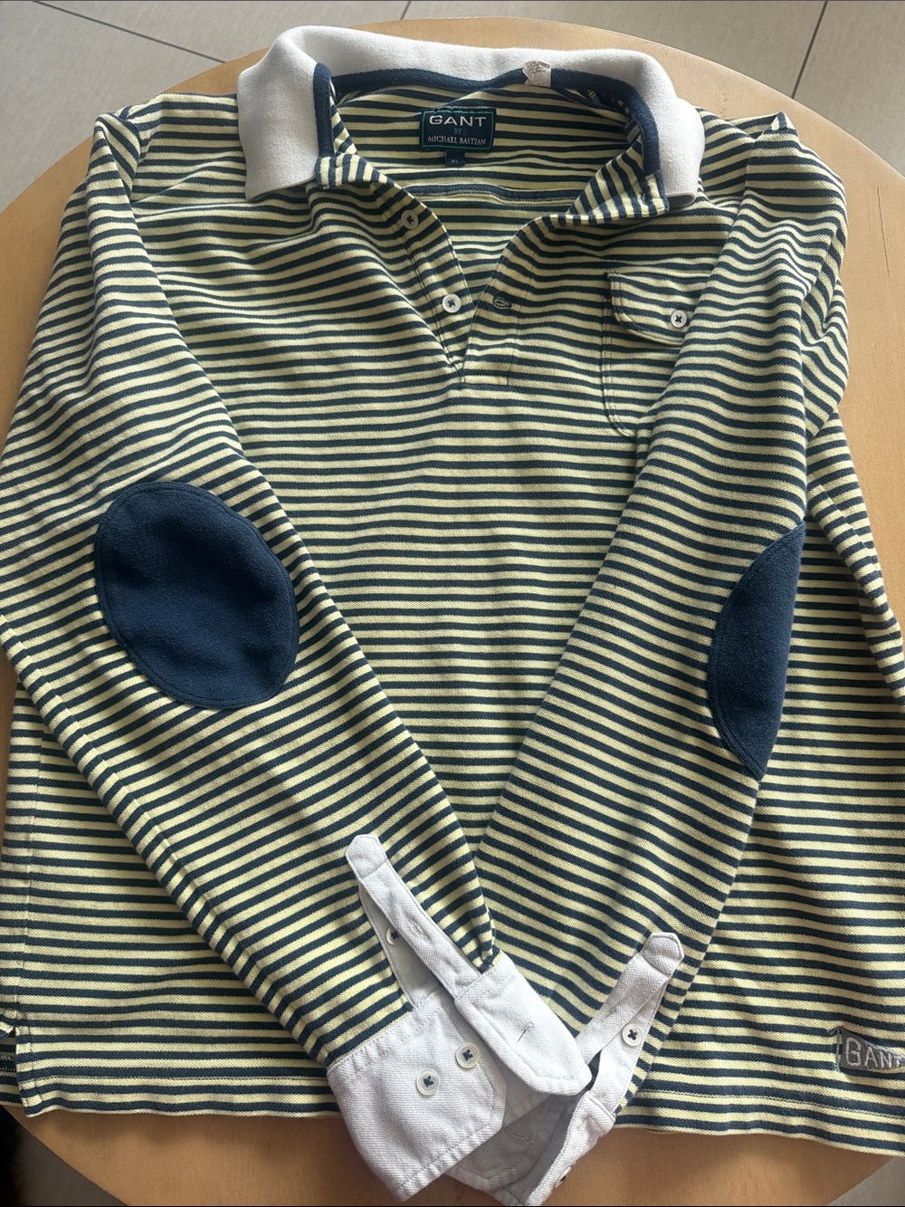 Gant Green & Navy Striped Long-Sleeve Polo with Elbow Patches